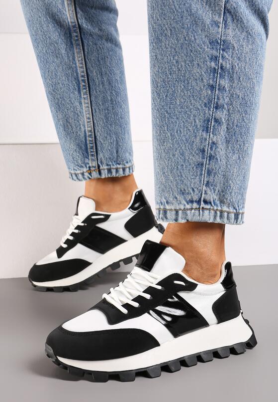 Czarne Sznurowane Sneakersy na Grubej Tłoczonej Podeszwie Arrevera 3