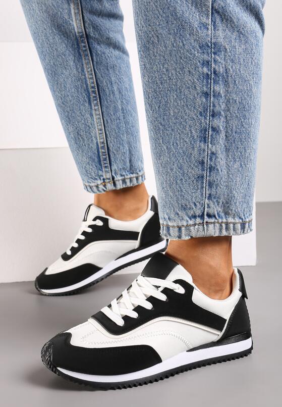 Czarne Płaskie Sneakersy z Geometrycznym Zdobieniem Mericca 2