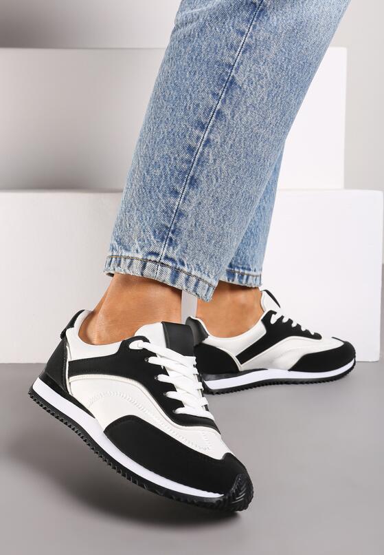 Czarne Płaskie Sneakersy z Geometrycznym Zdobieniem Mericca 1