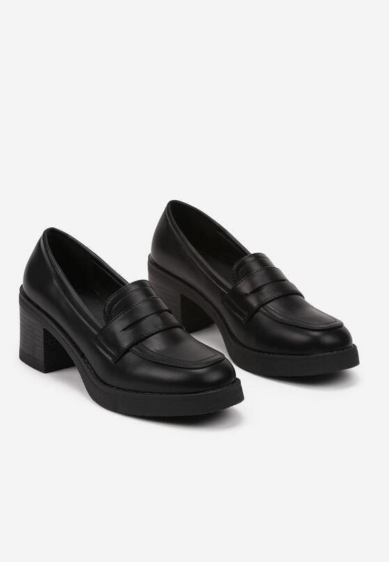 Czarne Półbuty w Stylu Mokasynów na Drewnianym Obcasie Merisina 5