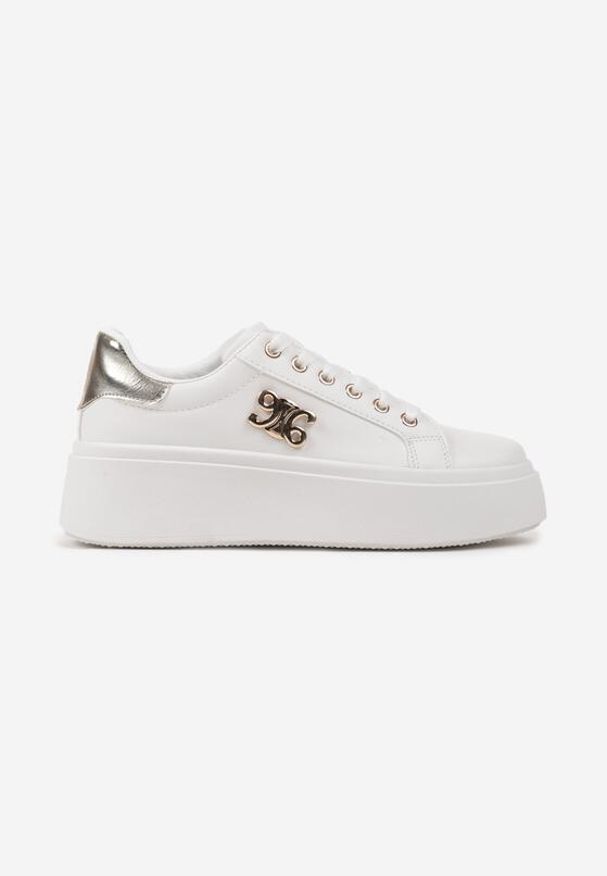 Biało-Złote Sneakersy na Grubej Podeszwie Ozdobione Metaliczną Aplikacją Rexiana 4