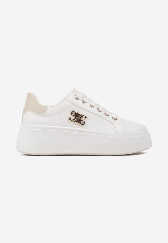 Biało-Beżowe Sneakersy na Grubej Podeszwie Ozdobione Metaliczną Aplikacją Rexiana 4
