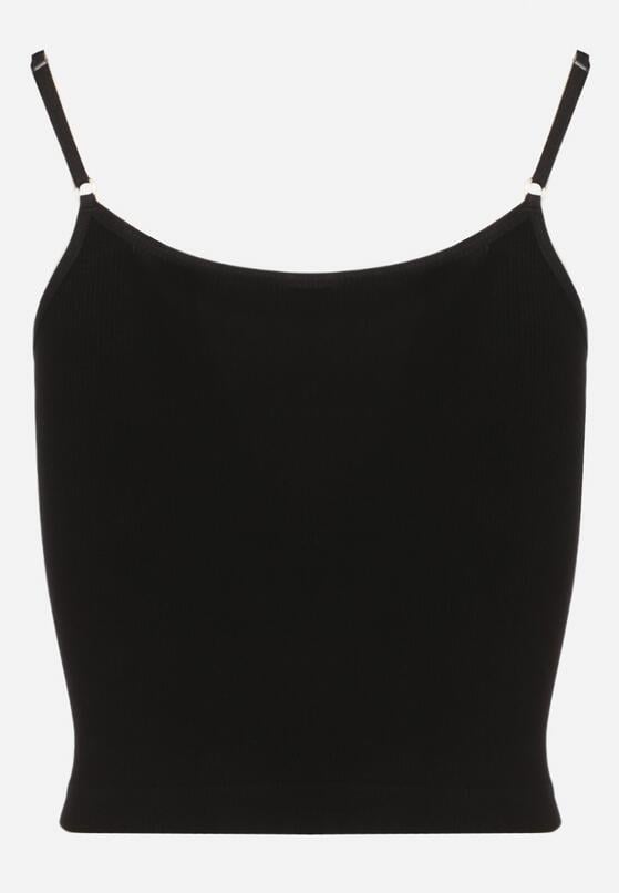 Czarny Top z Włókna Bambusowego z Prążkowanej Dzianiny na Cienkich Ramiączkach Meristare 7