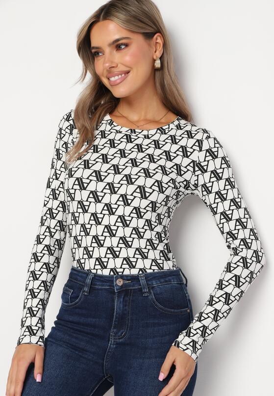 Biało-Czarna Bawełniana Bluzka Longsleeve w Literowy Wzór Stelisara 1