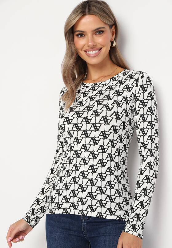 Biało-Czarna Bawełniana Bluzka Longsleeve w Literowy Wzór Stelisara 2
