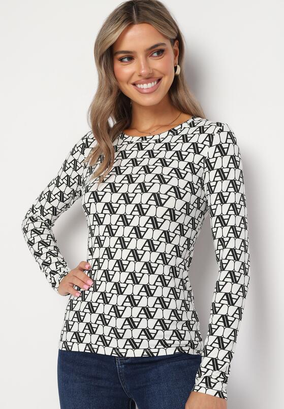 Biało-Czarna Bawełniana Bluzka Longsleeve w Literowy Wzór Stelisara 4