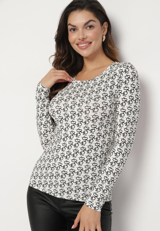 Biało-Czarna Bawełniana Bluzka Typu Longsleeve z Bawełny w Abstrakcyjny Wzór Heslora 2