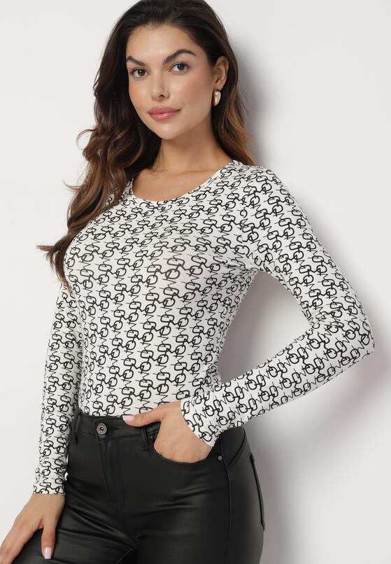 Biało-Czarna Bawełniana Bluzka Typu Longsleeve z Bawełny w Abstrakcyjny Wzór Heslora 1