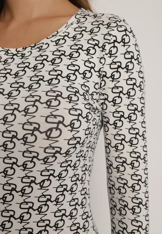 Biało-Czarna Bawełniana Bluzka Typu Longsleeve z Bawełny w Abstrakcyjny Wzór Heslora 5