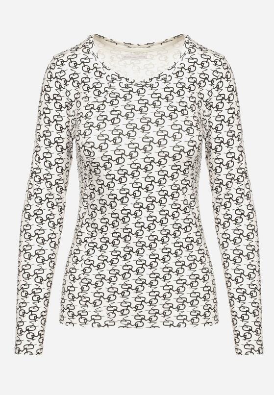 Biało-Czarna Bawełniana Bluzka Typu Longsleeve z Bawełny w Abstrakcyjny Wzór Heslora 6