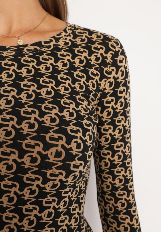 Czarno-Beżowa Bawełniana Bluzka Typu Longsleeve z Bawełny w Abstrakcyjny Wzór Heslora 5