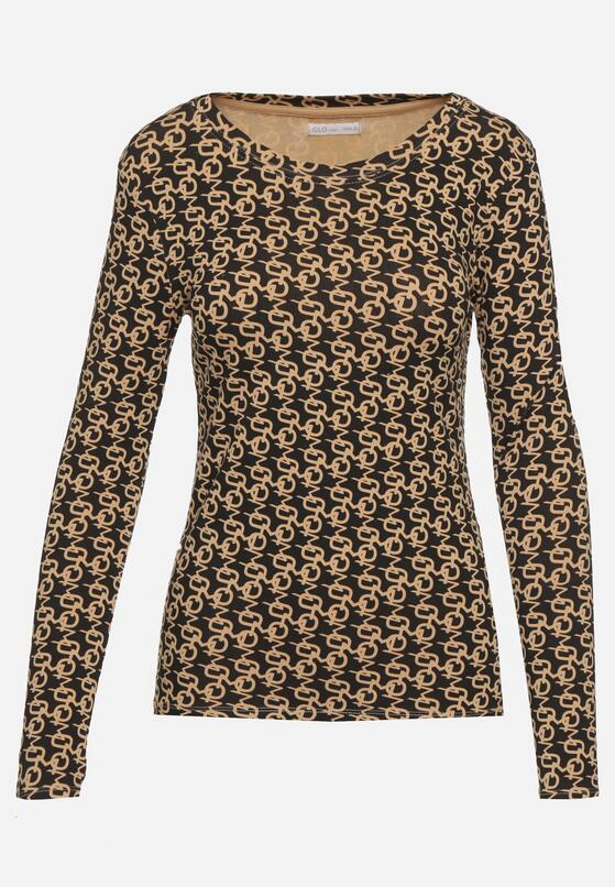 Czarno-Beżowa Bawełniana Bluzka Typu Longsleeve z Bawełny w Abstrakcyjny Wzór Heslora 6