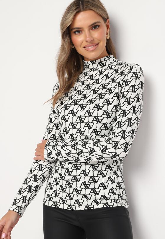 Biała Bluzka Golf z Bawełny o Kroju Longsleeve w Ozdobne Litery Stelinora 4