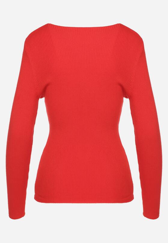 Czerwony Sweter Prążkowany z Trójkątnym Dekoltem Vorila 7