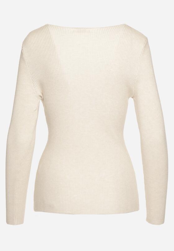 Jasnobeżowy Sweter Prążkowany z Trójkątnym Dekoltem Vorila 7