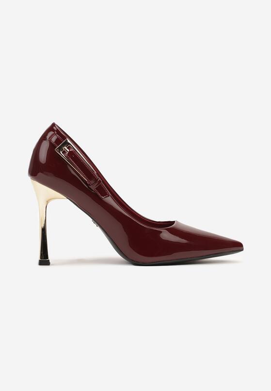 Bordowe Lakierowane Szpilki w Eleganckim Stylu z Ozdobnym Paskiem Artilolla 4