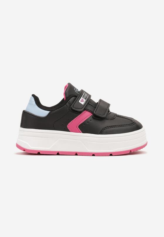 Czarno-Fuksjowe Buty Sportowe Zapinane na Rzepy z Ozdobnymi Wstawkami Meribelles 1