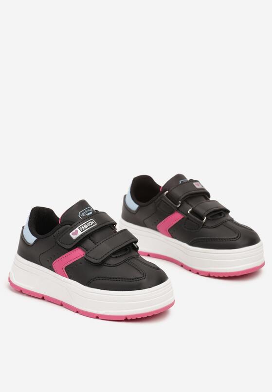 Czarno-Fuksjowe Buty Sportowe Zapinane na Rzepy z Ozdobnymi Wstawkami Meribelles 2