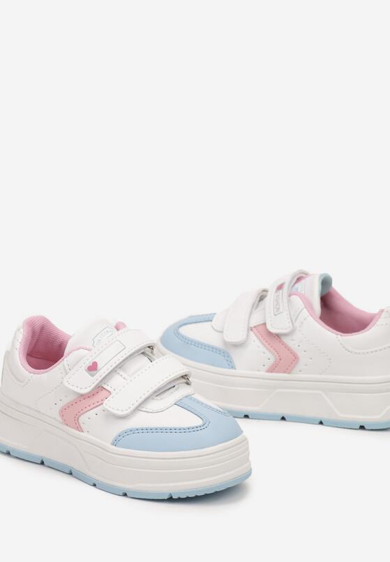 Biało-Niebieskie Buty Sportowe Zapinane na Rzepy z Ozdobnymi Wstawkami Meribelles 3