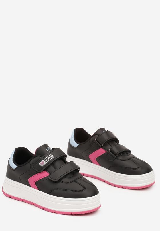 Czarno-Fuksjowe Buty Sportowe Zapinane na Rzepy z Ozdobnymi Przeszyciami Tassea 2