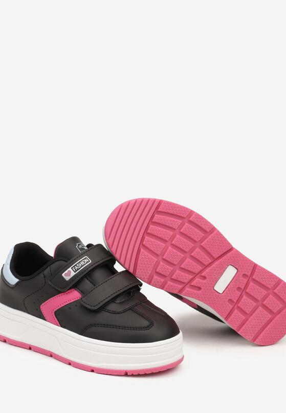 Czarno-Fuksjowe Buty Sportowe Zapinane na Rzepy z Ozdobnymi Przeszyciami Tassea 3
