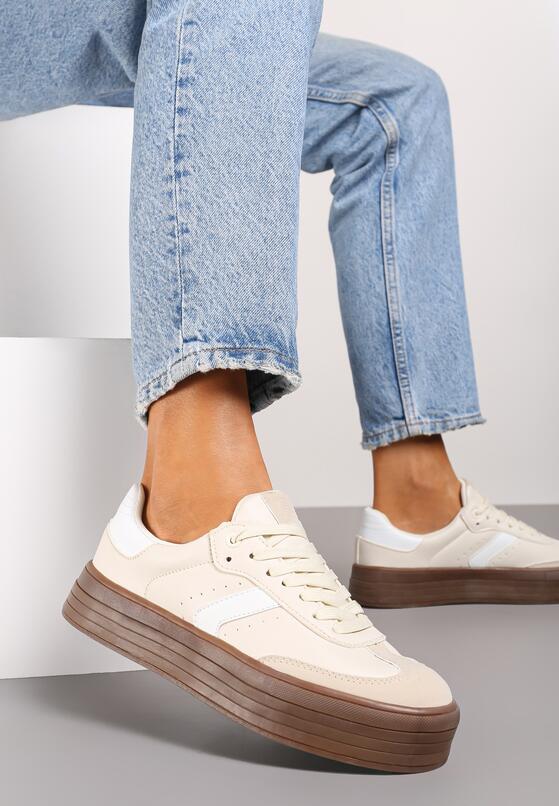 Beżowe Sneakersy na Grubej Podeszwie z Ozdobnymi Wstawkami Irithine 1
