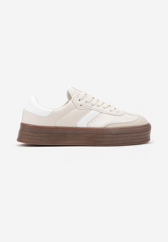 Beżowe Sneakersy na Grubej Podeszwie z Ozdobnymi Wstawkami Irithine 4