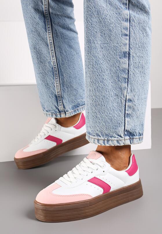 Biało-Różowe Sneakersy na Grubej Podeszwie z Ozdobnymi Wstawkami Irithine 3