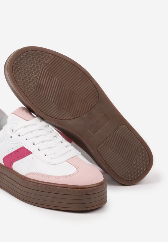 Biało-Różowe Sneakersy na Grubej Podeszwie z Ozdobnymi Wstawkami Irithine 6