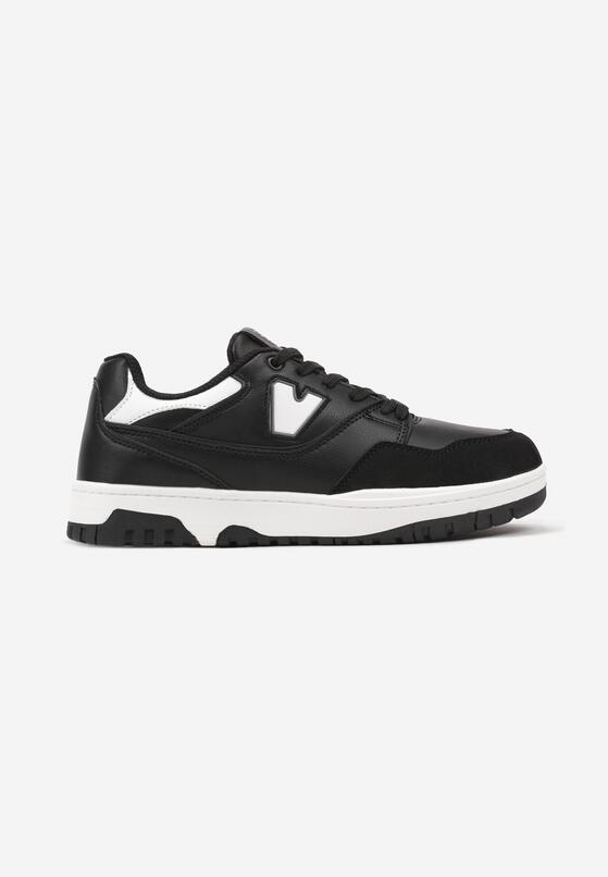 Czarno-Białe Sznurowane Buty Sportowe z Ozdobną Naszywką Meraline 1