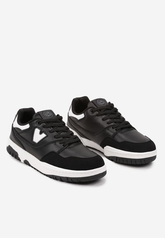 Czarno-Białe Sznurowane Buty Sportowe z Ozdobną Naszywką Meraline 2