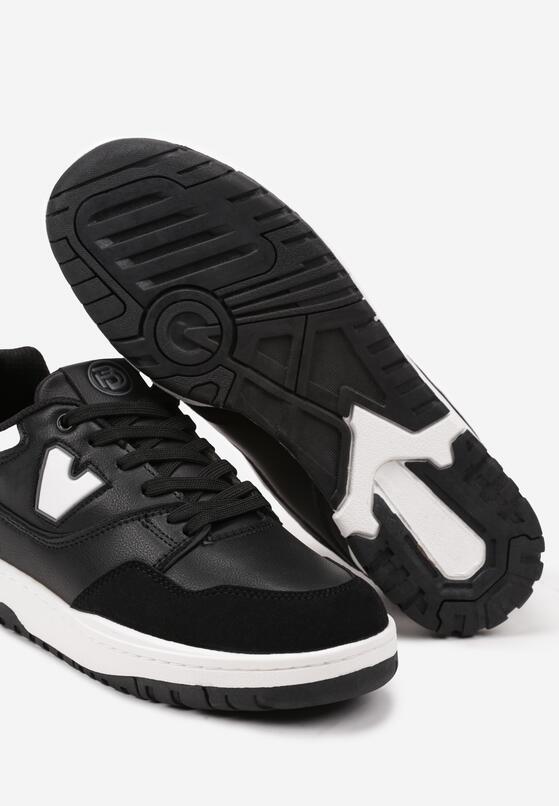 Czarno-Białe Sznurowane Buty Sportowe z Ozdobną Naszywką Meraline 3