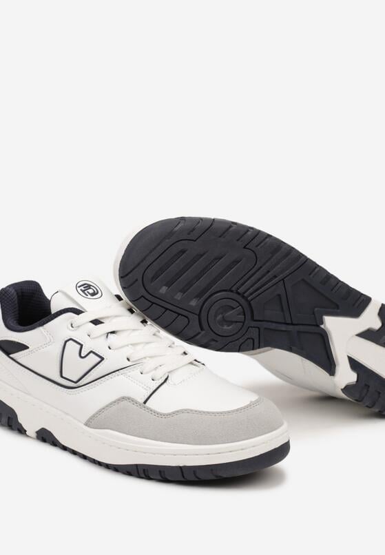Biało-Granatowe Sznurowane Buty Sportowe z Ozdobną Naszywką Meraline 3