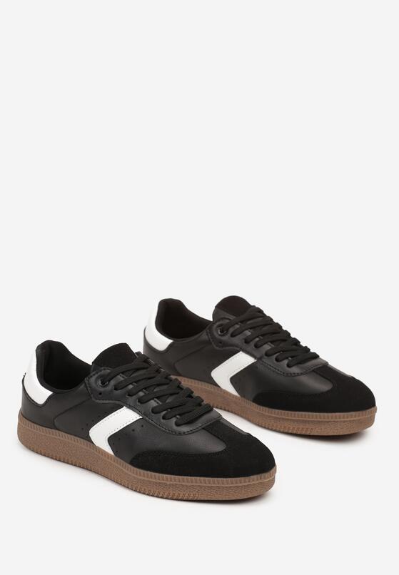 Czarno-Białe Sznurowane Buty Sportowe z Przeszyciami Meriannde 2
