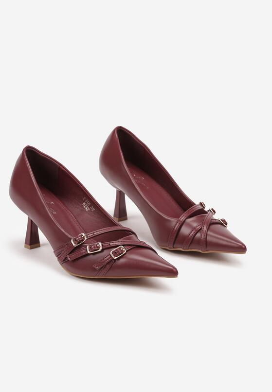 Bordowe Czółenka na Obcasie Kaczuszka z Ozdobnymi Paseczkami Arkira 5