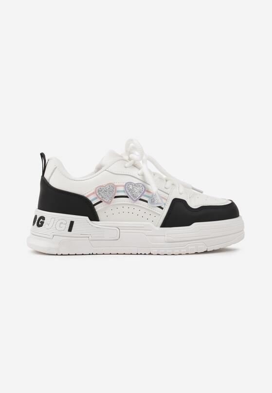 Biało-Czarne Sneakersy z Naszywkami w Kształcie Serduszek Iritia 4