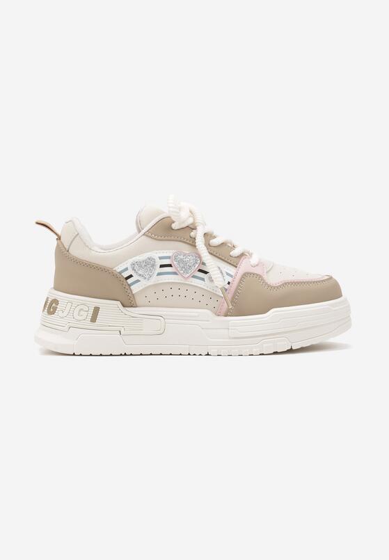 Ciemnobeżowe Sneakersy z Naszywkami w Kształcie Serduszek Iritia 4