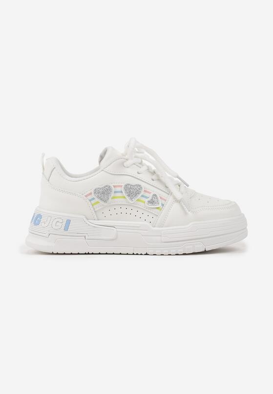 Białe Sneakersy z Naszywkami w Kształcie Serduszek Iritia 4