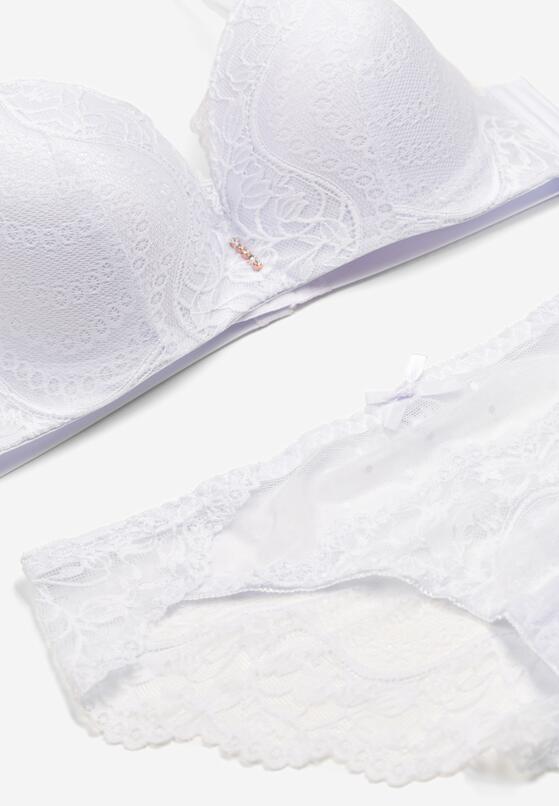 Biały Komplet z Ozdobnej Koronki Biustonosz Full Cup i Majtki Figi Afisa 6