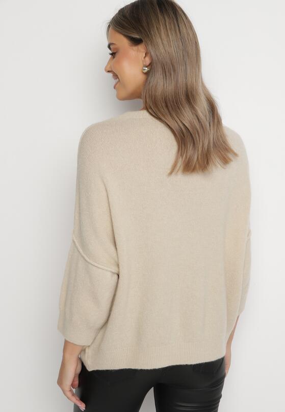Beżowy Sweter z Rękawami 7/8 z Domieszką Wełny Irilliane 3