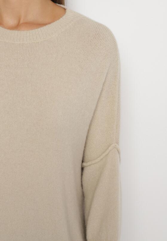 Beżowy Sweter z Rękawami 7/8 z Domieszką Wełny Irilliane 5