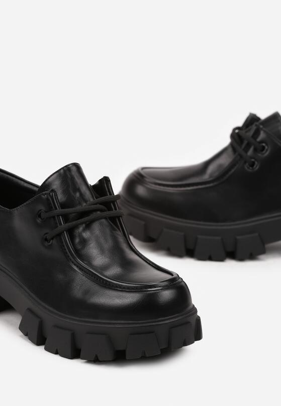 Czarne Sznurowane Półbuty na Grubej Podeszwie w Stylu Grunge Erilissa 6