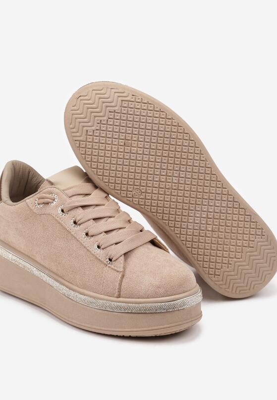 Ciemnobeżowe Sneakersy na Grubej Podeszwie Ozdobione Cyrkoniami Arnolia 6