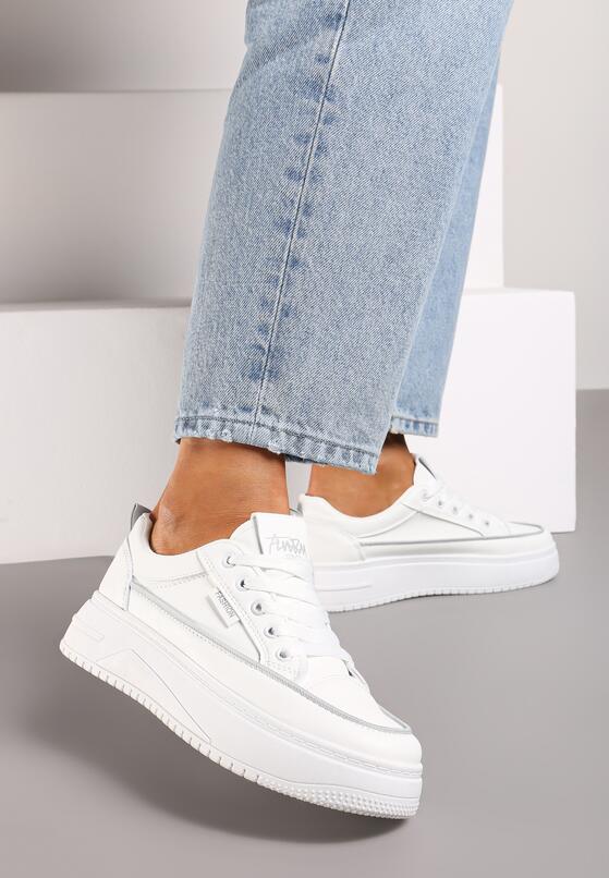 Biało-Szare Sznurowane Sneakersy na Grubej Tłoczonej Podeszwie Erisalise 1