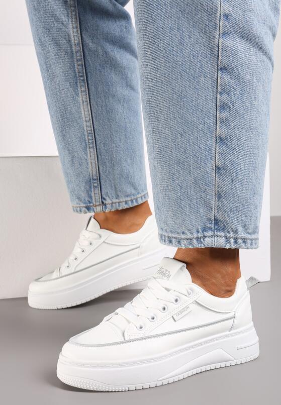 Biało-Szare Sznurowane Sneakersy na Grubej Tłoczonej Podeszwie Erisalise 3