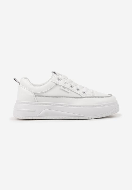 Biało-Szare Sznurowane Sneakersy na Grubej Tłoczonej Podeszwie Erisalise 4