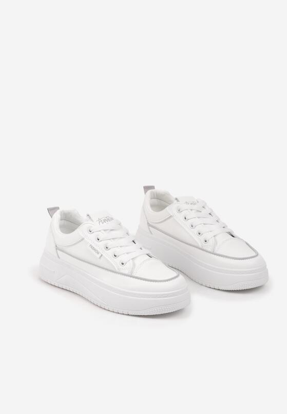 Biało-Szare Sznurowane Sneakersy na Grubej Tłoczonej Podeszwie Erisalise 5
