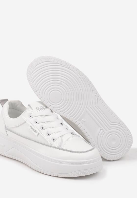 Biało-Szare Sznurowane Sneakersy na Grubej Tłoczonej Podeszwie Erisalise 6