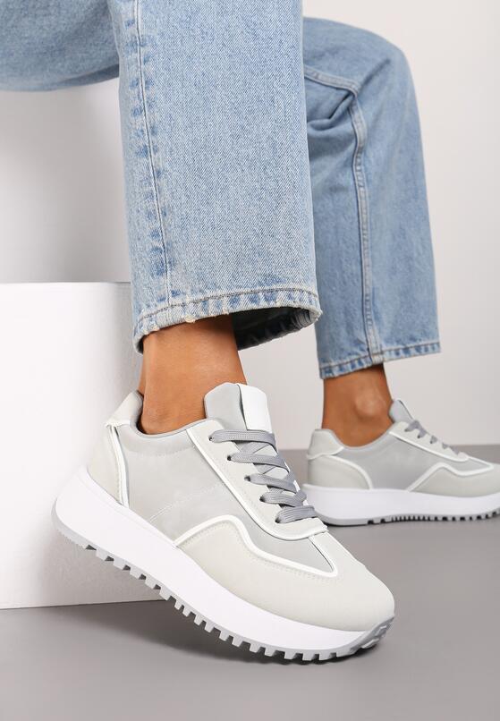 Szare Płaskie Sneakersy z Geometrycznym Motywem Erisalen 1