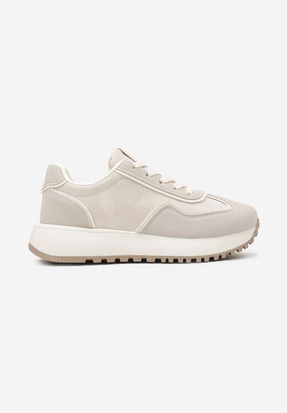 Beżowe Płaskie Sneakersy z Geometrycznym Motywem Erisalen 4